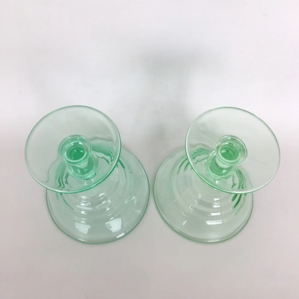 Vintage Uranium Depression Green Glass Bundle of 2 Martini Glasses Dessert Dish